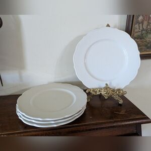 Vintage Syracuse China White Scalloped Edge Dinner Plates - Set of 4 Restaurant